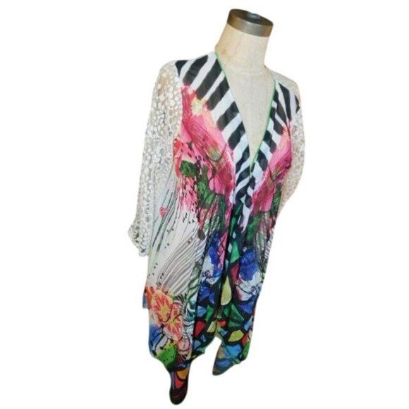 Ali Miles Size L Large Sheer Kimono style Artsy Elegant Top - Picture 2 of 3
